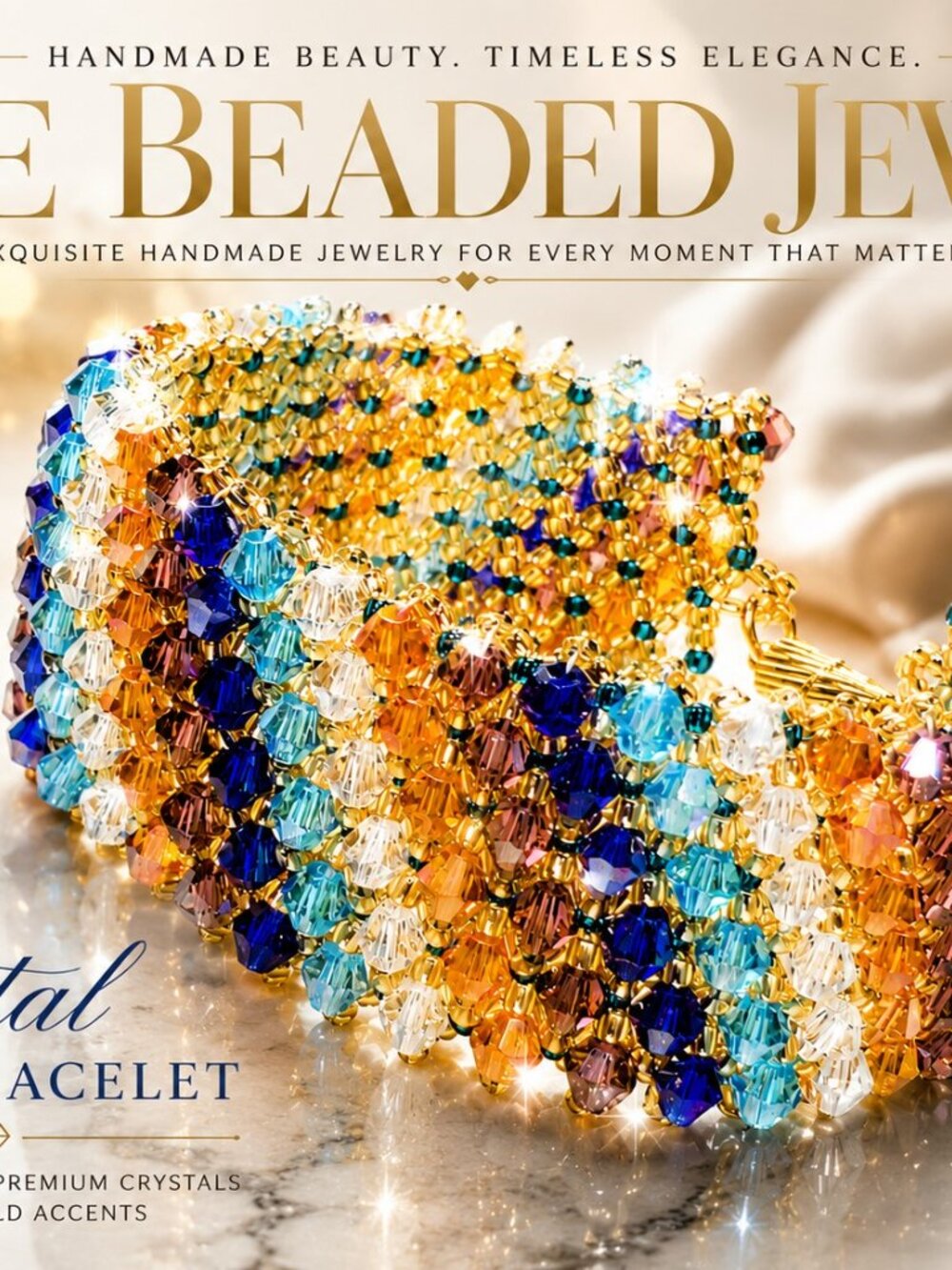 Colorful Crystal Cuff Bracelet – Handwoven Glass Bead Statement Jewelry